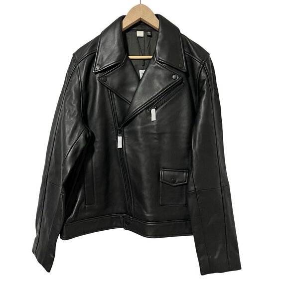 Ted Baker London Mens' Ovine Leather Biker Jacket Size L Black Biker Edgy NWT - Picture 1 of 16